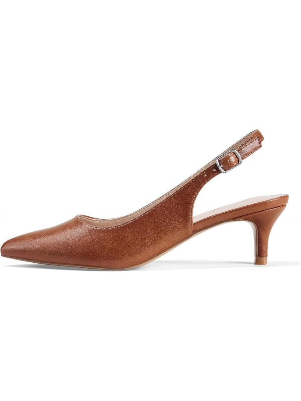 Women's Brown Slingback Pump Pointed Closed Toe Elegant Low Kitten Heel Shoes